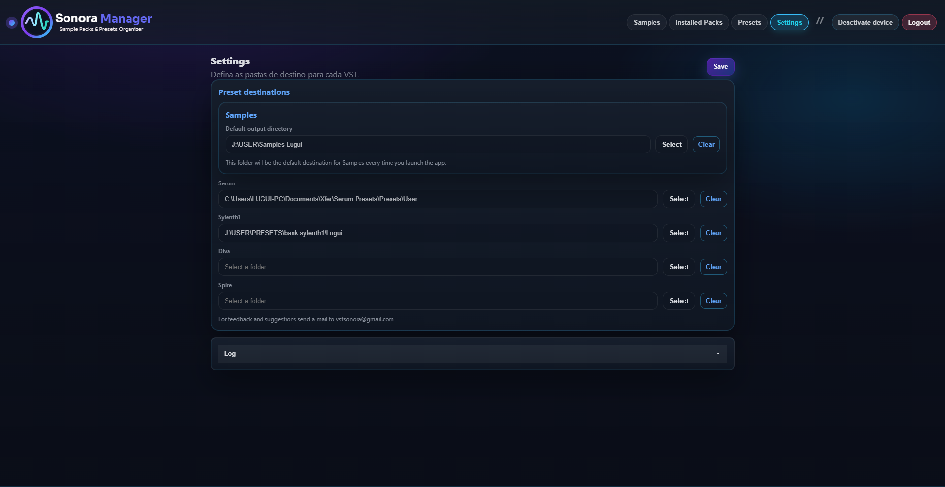 Settings interface